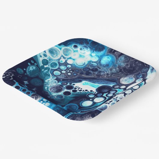 Deep Blue en White Marble Fluid Art Papieren Bordje (Gebogen)