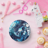 Deep Blue en White Marble Fluid Art Papieren Kommen (Feest)