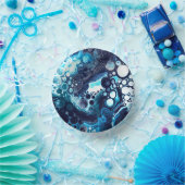 Deep Blue en White Marble Fluid Art Papieren Kommen (Feest)