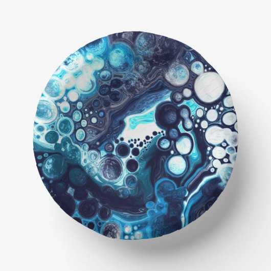 Deep Blue en White Marble Fluid Art Papieren Kommen (Voorkant)