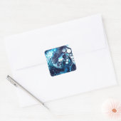Deep Blue en White Marble Fluid Art Vierkante Sticker (Envelop)