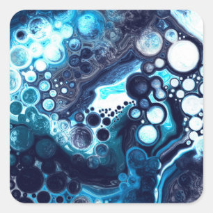 Deep Blue en White Marble Fluid Art Vierkante Sticker