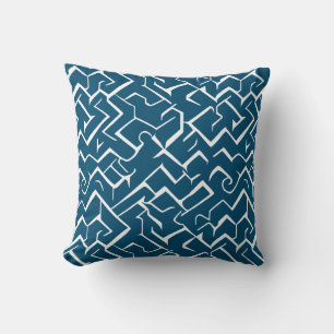 Deep Blue en White Meander Pattern Moderne Maze Kussen