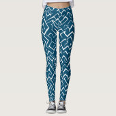 Deep Blue en White Meander Pattern | Moderne Maze Leggings (Voorkant)