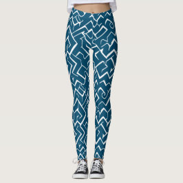 Deep Blue en White Meander Pattern | Moderne Maze Leggings