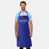 Deep Blue en White Modern Rechthoekige Logo Schort (Gedragen)