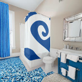 Deep Blue en White Swirl Wave Douchegordijn