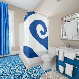 Deep Blue en White Swirl Wave Douchegordijn