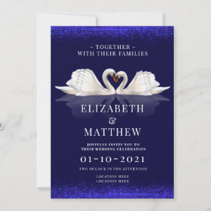 Deep Blue en White Theme met zwanen bruiloft Kaart
