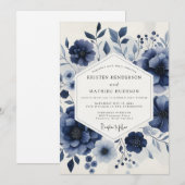 Deep Blue Ethereal Bloom Wedding Kaart (Voorkant / Achterkant)