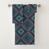 Deep Blue Ethnic Folk Boho Chic Mosaic Patroon Bad Handdoek (Insitu)