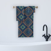 Deep Blue Ethnic Folk Boho Chic Mosaic Patroon Bad Handdoek