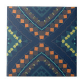 Deep Blue Ethnic Folk Boho Chic Mosaic Patroon Tegeltje (Voorkant)