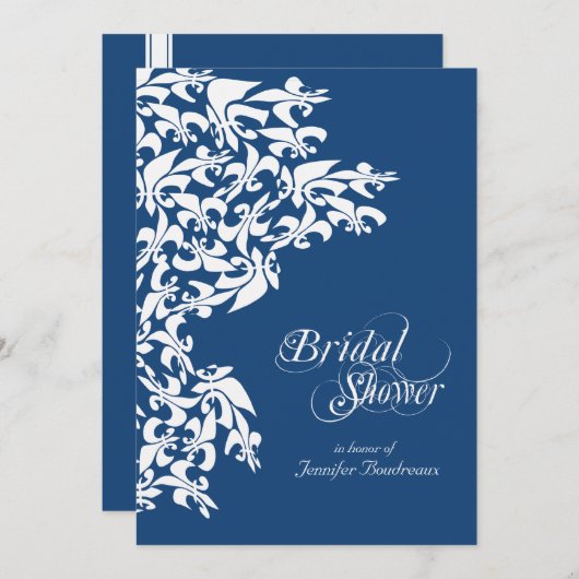 Deep Blue Fancy Fleur de Lis Vrijgezellenfeest Kaart (Voorkant / Achterkant)