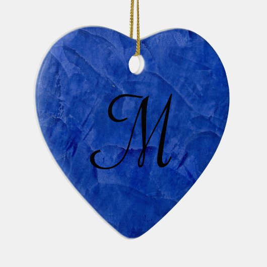 Deep Blue Faux Stone Monogram hart Ornament (Rechts)