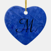 Deep Blue Faux Stone Monogram hart Ornament (Voorkant)