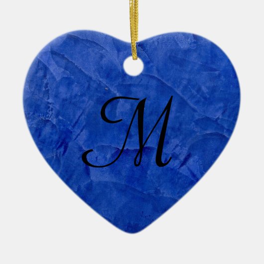Deep Blue Faux Stone Monogram hart Ornament (Voorkant)