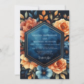 Deep Blue Floral Autumn Wedding Kaart (Voorkant)