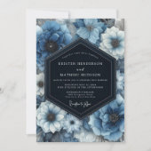 Deep Blue Floral Bloom Wedding Kaart (Voorkant)