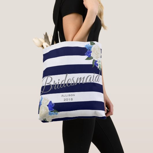 Deep Blue Floral Bruidsmeisje Canvas tas (Dichtbij)