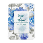 Deep Blue Floral bruiloft magneet uitnodiging (Verticaal)