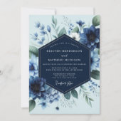 Deep Blue Floral Elegance Wedding Kaart (Voorkant)