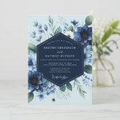 Deep Blue Floral Elegance Wedding Kaart (Staand voorkant)