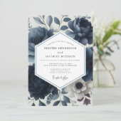 Deep Blue Floral Elegance Wedding Kaart (Staand voorkant)