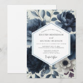 Deep Blue Floral Elegance Wedding Kaart (Voorkant / Achterkant)