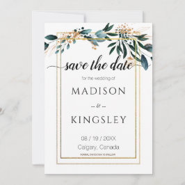 Deep Blue Floral Elegant Wedding Save Date Kaart