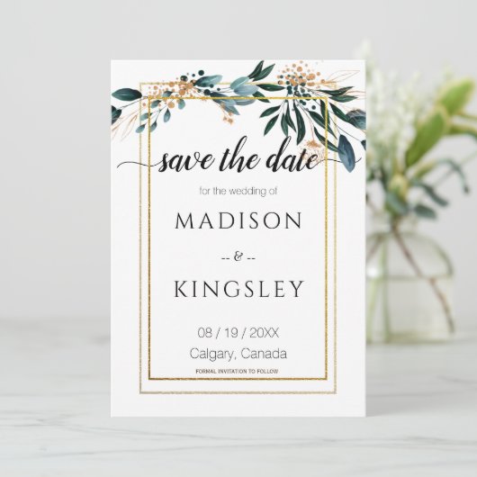 Deep Blue Floral Elegant Wedding Save Date Kaart (Staand voorkant)