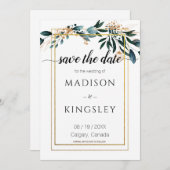 Deep Blue Floral Elegant Wedding Save Date Kaart (Voorkant / Achterkant)
