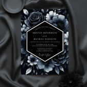 Deep Blue Floral Opulence Wedding Kaart