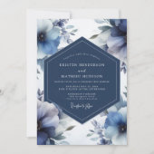 Deep Blue Floral Opulent Wedding Kaart (Voorkant)