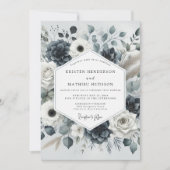 Deep Blue Floral Romance Wedding Kaart (Voorkant)