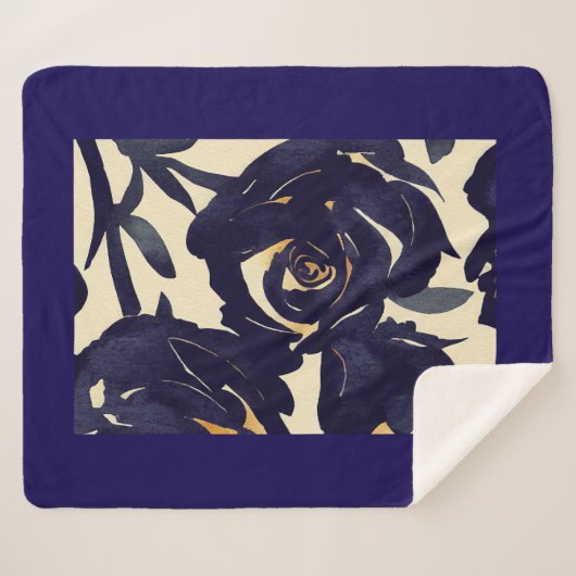 Deep blue floral sherpa deken (Voorkant (horizontaal))