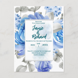 Deep Blue Floral Wedding Invitation Briefkaart