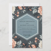 Deep Blue Floral Whimsy Wedding Kaart (Voorkant)