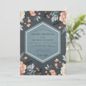 Deep Blue Floral Whimsy Wedding Kaart (Staand voorkant)