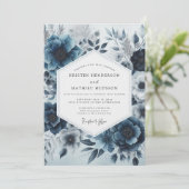Deep Blue Floral Whimsy Wedding Kaart (Staand voorkant)