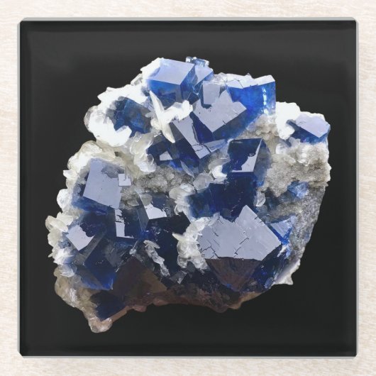 Deep Blue Fluoriet Crystal & Flake Calciet Glazen Onderzetter (Voorkant)