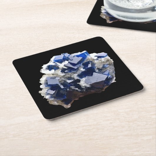 Deep Blue Fluoriet Crystal & Flake Calciet Kartonnen Onderzetters (Schuin)