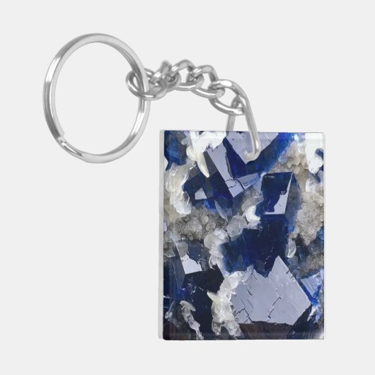 Deep Blue Fluoriet Crystal & Flake Calciet Sleutelhanger (Voorkant Links)