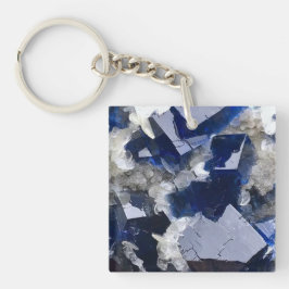 Deep Blue Fluoriet Crystal & Flake Calciet Sleutelhanger