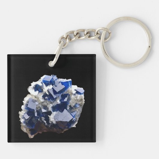 Deep Blue Fluoriet Crystal & Flake Calciet Sleutelhanger (Achterkant)