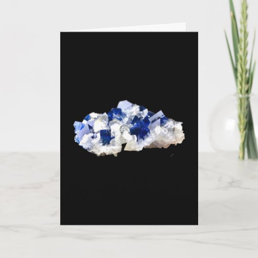 Deep Blue Fluoriet Crystal & FlakeCalciet Tekst to Kaart (Voorkant)