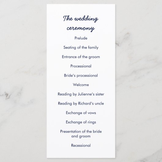 Deep Blue Galaxy huwelijksceremonie programma Programmakaart (Achterkant)