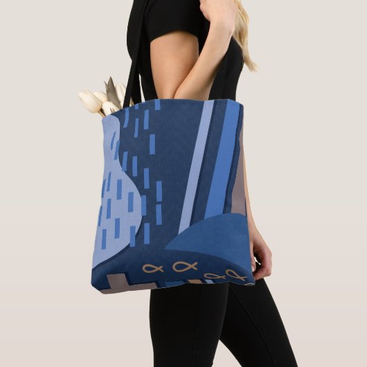 Deep Blue Geometry-Tas Tote Bag (Dichtbij)