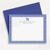 Deep Blue Gingham Boy Nursery Note Kaart