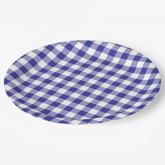 Deep Blue Gingham Country Papieren Bordje (Gekanteld)